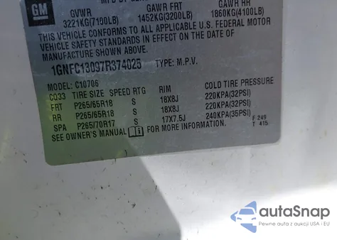 2007 Chevrolet Tahoe Lt из США, поврежденный, VIN 1GNFC13097R374025